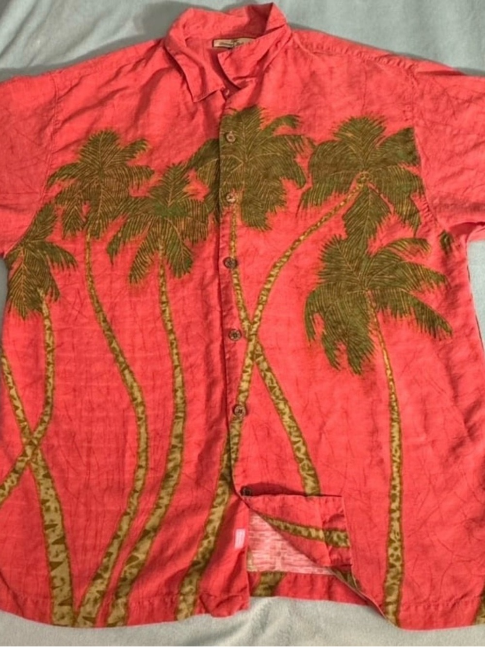 Tommy Bahama Hawaiian
Shirt Men's LRed Green
Floral Palms Print 100%
Silk